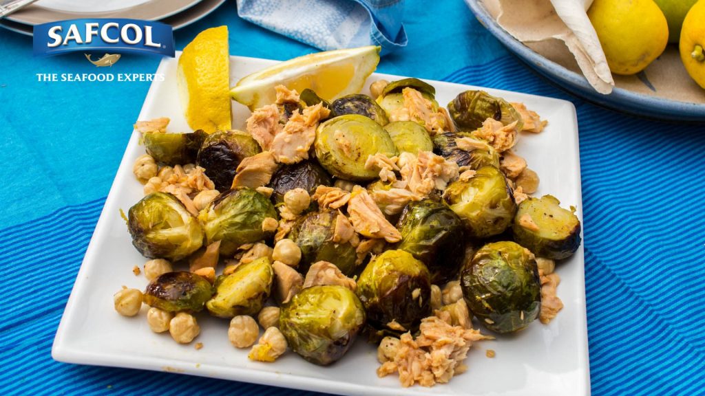 Roasted brussel sprouts with smoked salmon
