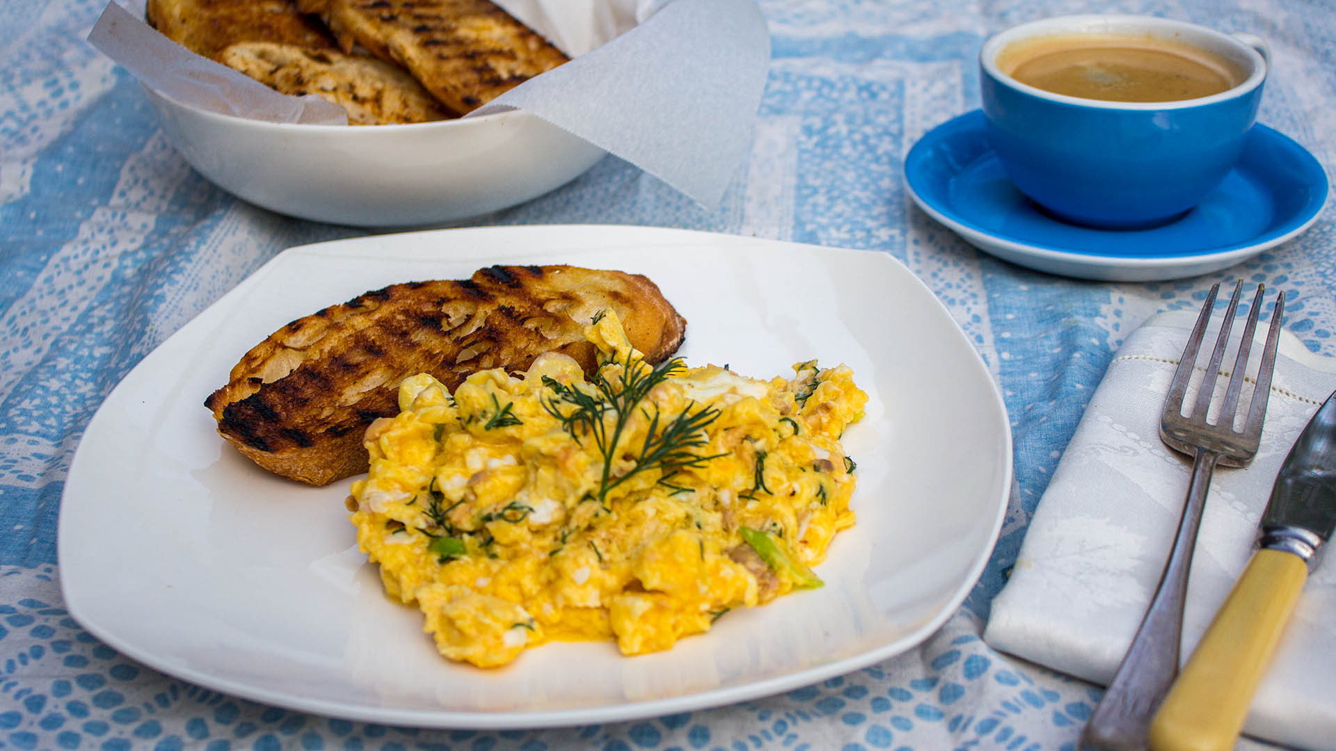 Smoked salmon and dill scrambled eggs