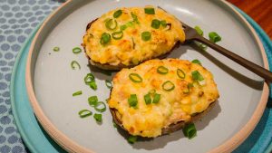 Jacket spuds with cheese tuna and corn