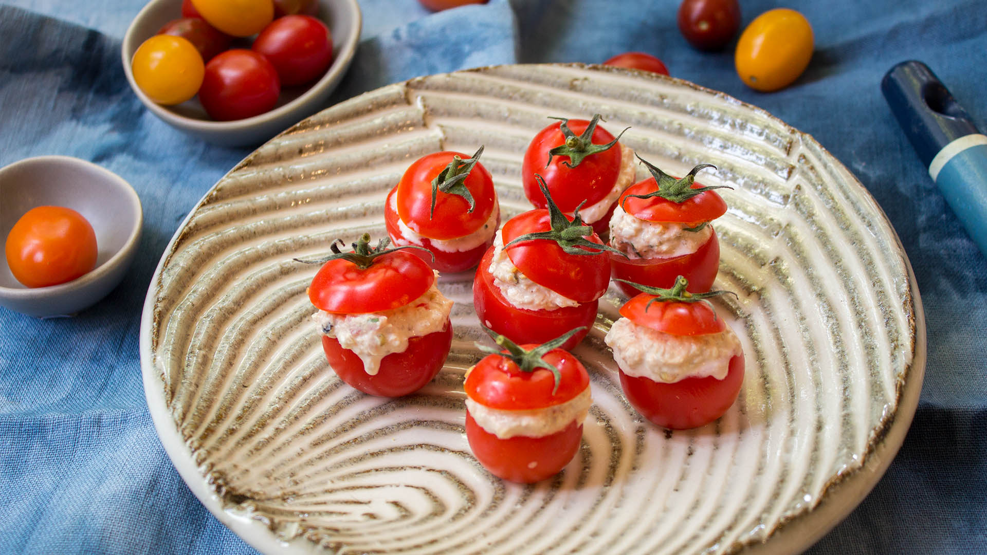 Tuna basil stuffed cherry tomatoes