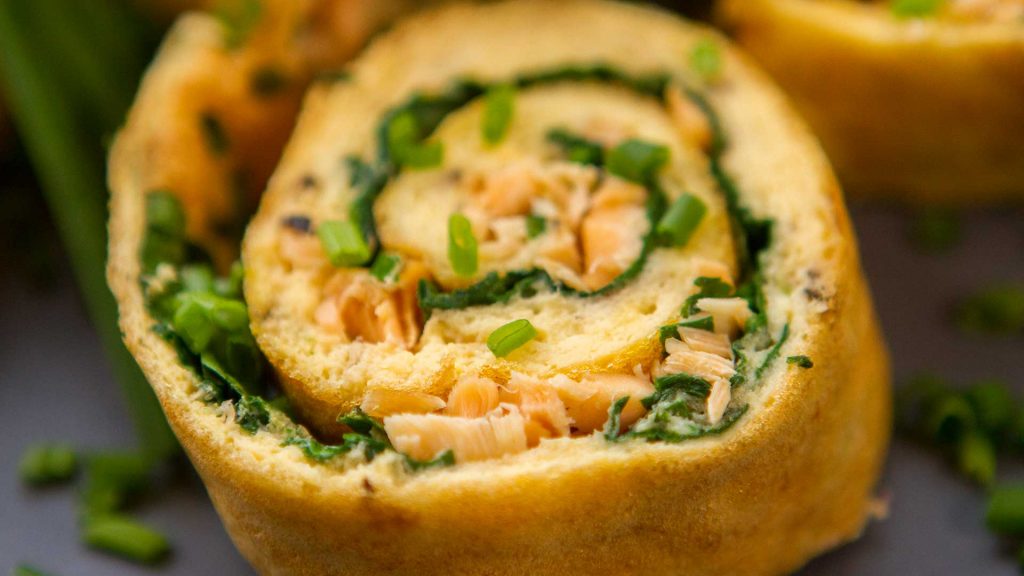 Salmon spinach herb soufflé omelette
