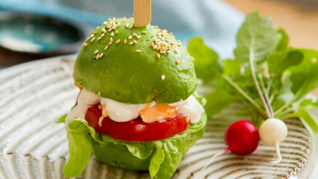 Avocado salmon salad burger