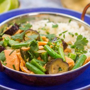 Picture of Salmon bean eggplant green curry