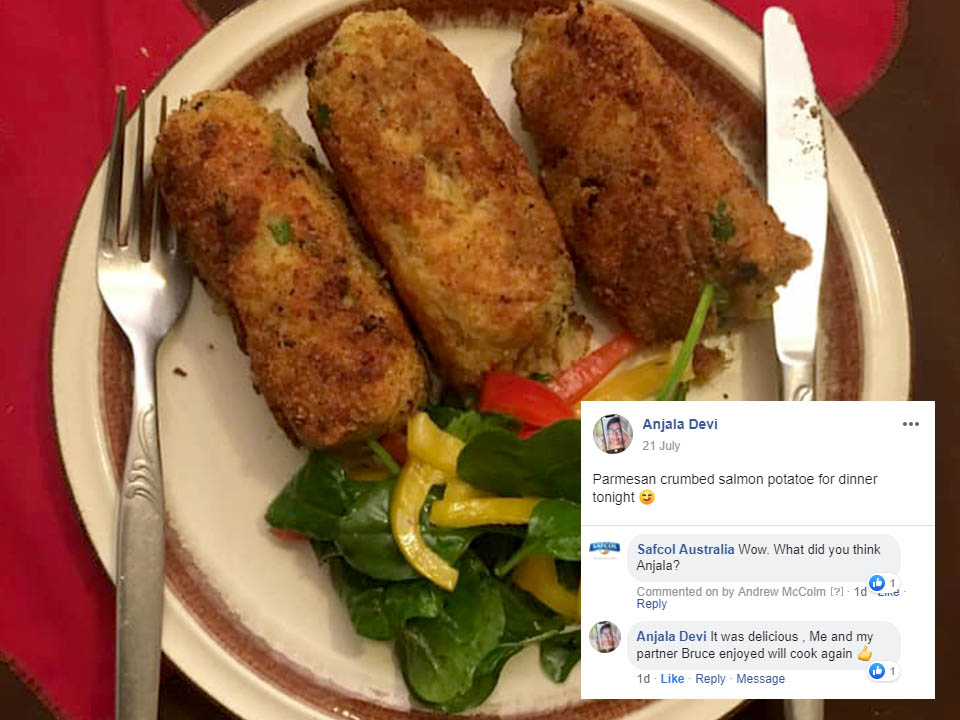Here's a parmesan crumbed salmon potato pea croquettes made by Anjala Devi