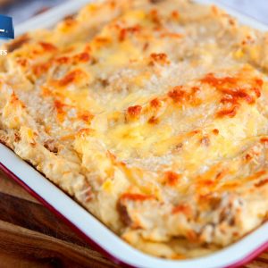 Tuna and Potato Gratin in a baking dish